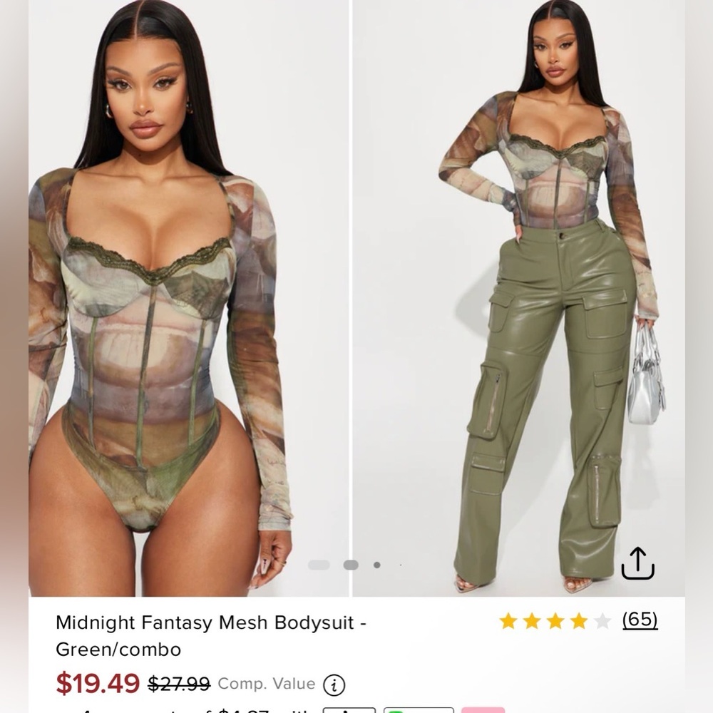 Fashion Nova Enchanting Mesh Bodysuit - Green and Brown